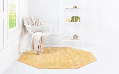 Unique Loom Trellis Frieze Collection Area Rug - Geometric (5' Octagon, Yellow/ Ivory)