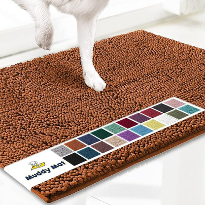 Muddy Mat® | Super Absorbent Door Mat Indoor, Microfiber Quick Dry Chenille Entryway Rug, Non-Slip Front Door Mat, Indoor Mats for Entryway, Machine Washable Pet Rug, Orange XXL 60"X48"