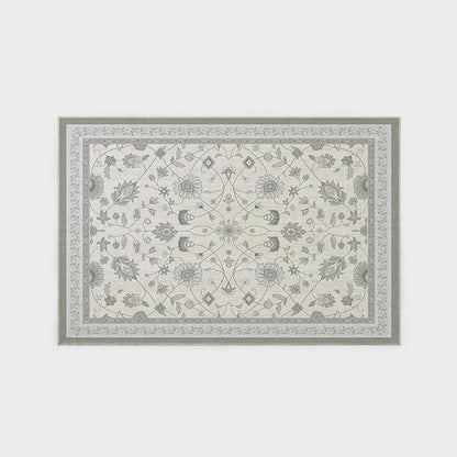 EVERGRACE Area Rugs for Living Room 6x9, Boho Floral Faux Wool Indoor Outdoor Rugs, Washable Rugs for Bedroom Dining Room Entryway Kitchen, Low Pile Floor Mat Carpet for Home Decor, Cool Gray
