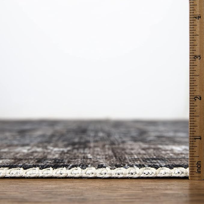 Bloom Rugs Washable Non-Slip 7 ft Runner - Black/Brown Traditional Runner for Entryway, Hallway, Bathroom, and Kitchen - Exact Size: 2.5' x 7'