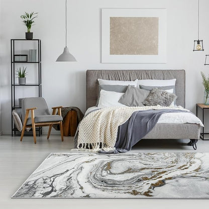 LUXE WEAVERS Marble Effect Abstract Gray 4x5 Area Rug