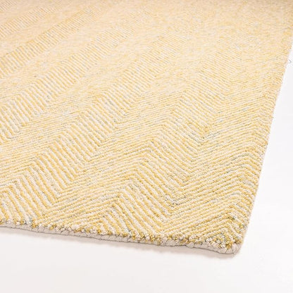 Modern Herringbone Chevron Collection Handcrafted Wool Area Rug - Durable, Zigzag Pattern, for High Traffic, Contemporary Design for Living Room, Bedroom, Dining Room Decor (Butter Yellow, 10' x 14')