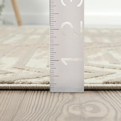 Abani Terra Cream 4' x 6' Area Rug for Living Room, Bedroom - Geometric Lines Pattern - Durable & Easy to Clean