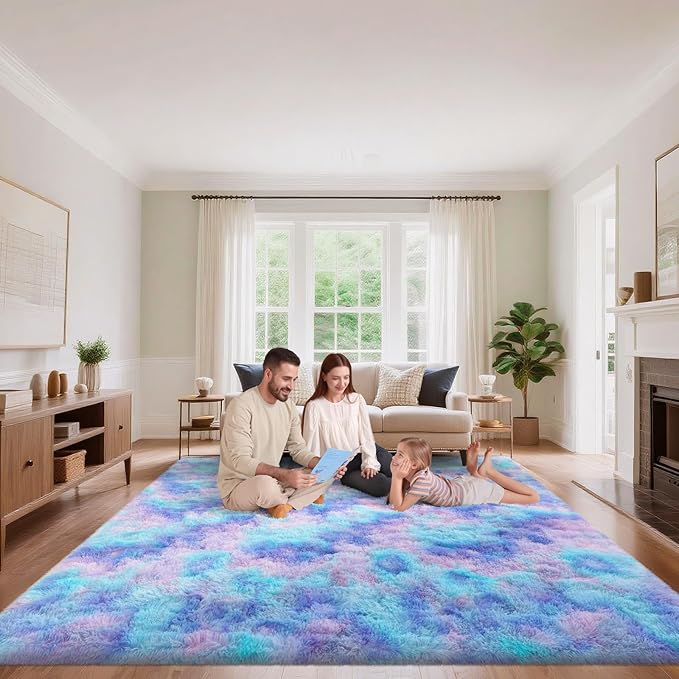 Area Rugs 9x12 Living Room, Fluffy Large Rugs for Bedroom, Soft Shag Fuzzy Non-Slip Carpet for Kids Boys and Girls Nursery Room Dorm Indoor Home Decor (Rainbow, 9ft x 12ft)