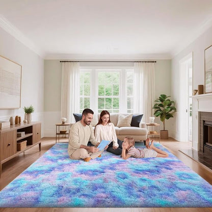 Area Rugs 9x12 Living Room, Fluffy Large Rugs for Bedroom, Soft Shag Fuzzy Non-Slip Carpet for Kids Boys and Girls Nursery Room Dorm Indoor Home Decor (Rainbow, 9ft x 12ft)