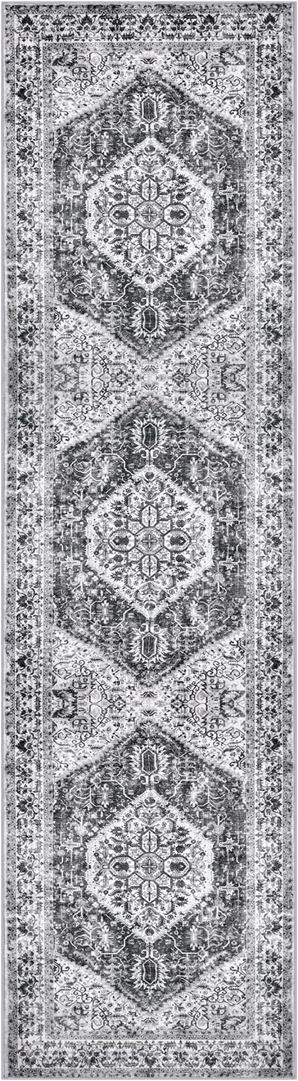 KOZYFLY Long Runners for Hallways 3x10 Ft Washable Kitchen Runner Rug Boho Runner Rug for Entryway Indoor Printed Faux Wool Stair Runner Floor Carpet for Stair Kitchen Hall, Grey