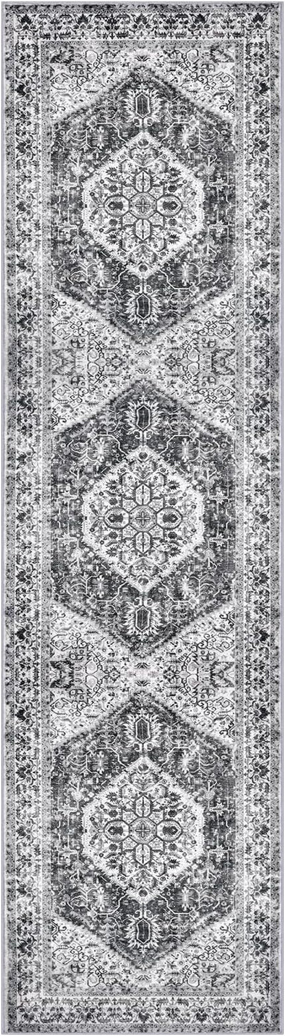 KOZYFLY Long Runners for Hallways 3x10 Ft Washable Kitchen Runner Rug Boho Runner Rug for Entryway Indoor Printed Faux Wool Stair Runner Floor Carpet for Stair Kitchen Hall, Grey