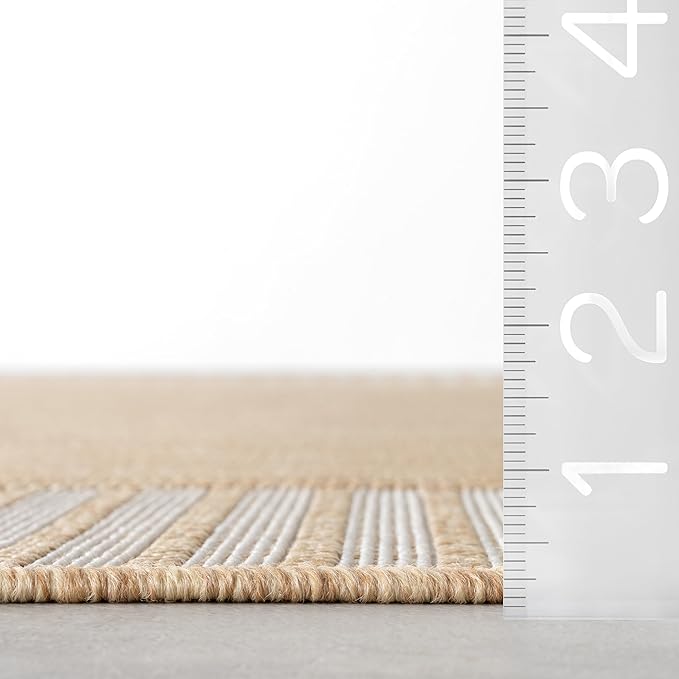 Nuloom Asha Tan/Ivory, 4' x 6', Casual, Striped Border, Soft and Cozy, High Traffic, Stain Resistant, Easy Clean, Durable Area Rug for Indoor/Outdoor Patio, Deck, Porch, Garden, Courtyard