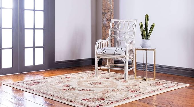 Unique Loom Versailles Collection Traditional Classic Floral Motif Area Rug (6' 0 x 6' 0 Square, Ivory/ Tan)
