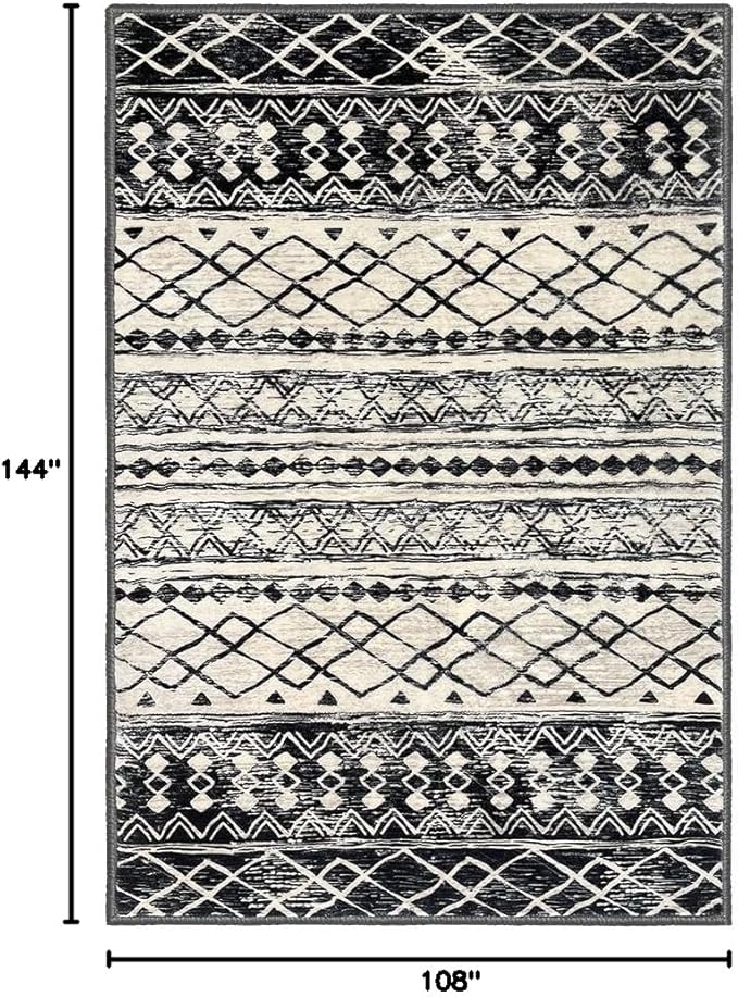 KUTA Moroccan Area Rugs 9x12 Living Room Black Navy Blue, Large Washable Boho Rug Non-Slip, Ultra Soft Geometric Tribal Traditional Farmhouse Carpet for Dining Bedroom Dorm Office Home