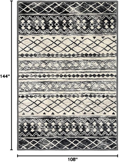 KUTA Moroccan Area Rugs 9x12 Living Room Black Navy Blue, Large Washable Boho Rug Non-Slip, Ultra Soft Geometric Tribal Traditional Farmhouse Carpet for Dining Bedroom Dorm Office Home
