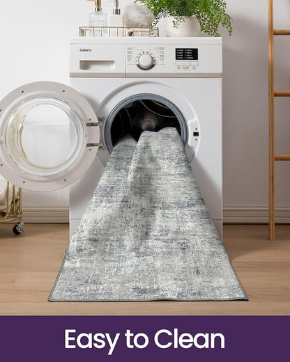 DEXI Hallway Runner Rug 3x12, Modern Abstract Non Slip Thin Soft Runners Carpet, Stain Resistant Washable Indoor Rug for Hallway Entryway Kitchen Laundry Room Living Room, Blue