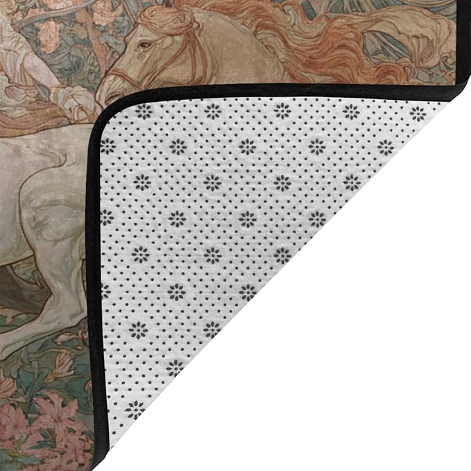 Horse Western Boho Ethnic Style Area Rug Washable Outdoor Rugs Anti-Slip Soft Carpet Entryway Indoor Door Mat for Bedroom,Living Room,Porch,Terrace and Entrance Decor 2'x 1'