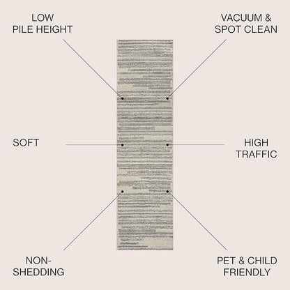 JONATHAN Y Khalil Modern Berber Stripe Cream/Gray Runner Rug, 2x8, Contemporary, Bohemian, Easy-Cleaning for Living Room, Bedroom, Kitchen, Pet Friendly, Non-Shedding (MOH207C-28)