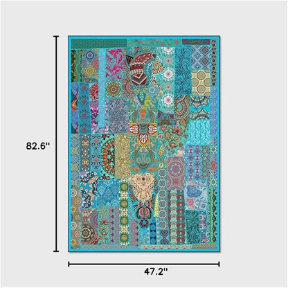 Vintage Boho Area Rugs Multicolor Ethnic Style Geometric Splicing Carpets Bedroom Living Room Kitchen Floor Mats Indoor Outdoor Non-Shedding Runner Rug Home Décor Carpet 4' X 7'