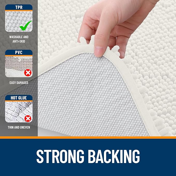 OLANLY Toilet Rugs U-Shaped 24x20, Extra Soft Absorbent Chenille Contour Bathroom Rugs for Toilet, Dry Quickly, Machine Washable, Non-Slip Bath Mat, Ivory