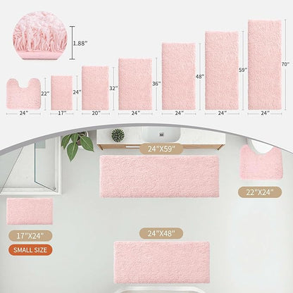 Bathroom Rugs 24x48 Non Slip Pink Fluffy Bath Mat for Bathroom Floor Washable Plush Luxury Bath Rug for Tub Soft Shaggy Absorbent Shower Sink Mat