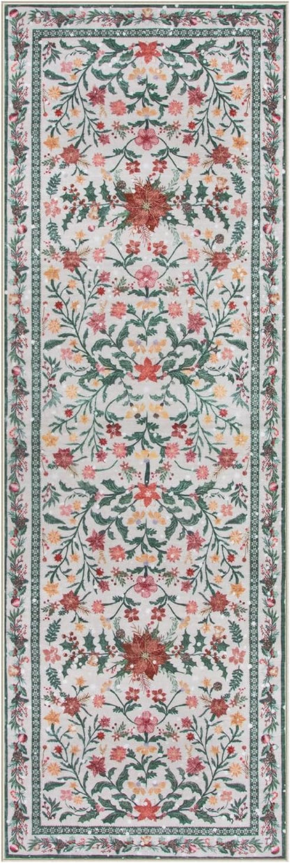 Lahome Christmas Runner Rugs 2x6 Kitchen Decor, Entry Way Rugs with Botanical Holly Berries, Non-Slip Thin Mat for Hallway Front Door Cottagecore Indoor Decor