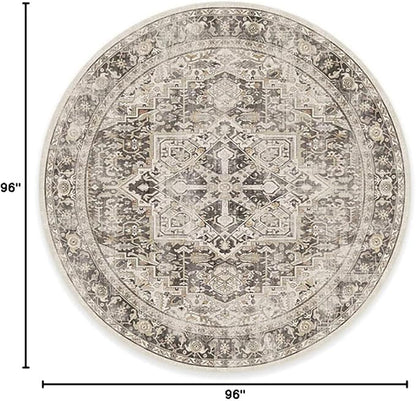 RUGGABLE Washable Vintage Area Rug – Kamran Hazel 8 ft Round, Stain-Resistant, Non-Slip – Large Machine Washable Rugs for Living Room, Bedroom, Hallway, Entryway & Office–with Cushioned Pad