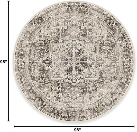 RUGGABLE Washable Vintage Area Rug – Kamran Hazel 8 ft Round, Stain-Resistant, Non-Slip – Large Machine Washable Rugs for Living Room, Bedroom, Hallway, Entryway & Office–with Cushioned Pad