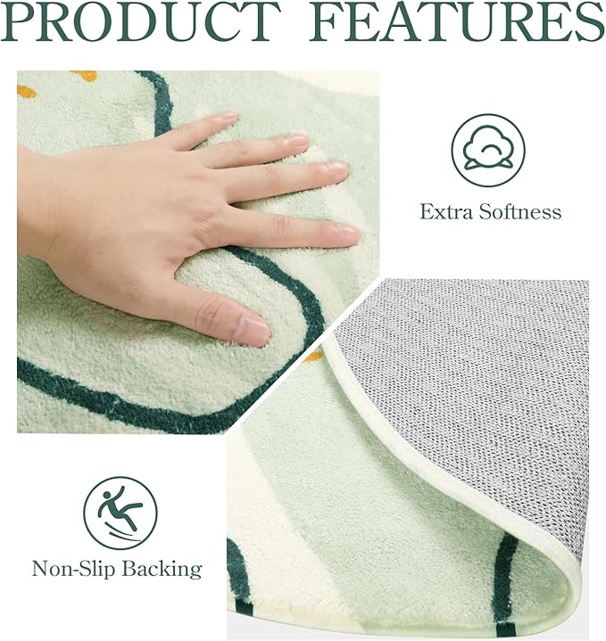 Lahome Washable Hallway Runner Rug - 2x4 Rugs for Bedroom Non-Slip Low-Pile Soft Bath Runner Rug Laundry Room Area Rug Botanical Print Throw Green Kitchen Mat Carpet Runner for Entrance Living Room