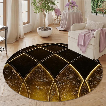 Luxury Black Gold Round Rug Vintage Golden Texture Living Room Circle Area Rugs 5ft Washable Soft Non Slip Low Pile Indoor Floor Carpet for Bedroom Office Kitchen Coffee Table