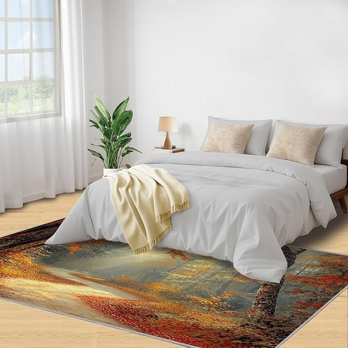 6x8 Autumn Forest Classroom Rugs - Natural Landscape Playroom Rug, Forest Path Carpet Area Rug for Girls Bedroom Kids Room Basement Office Classroom