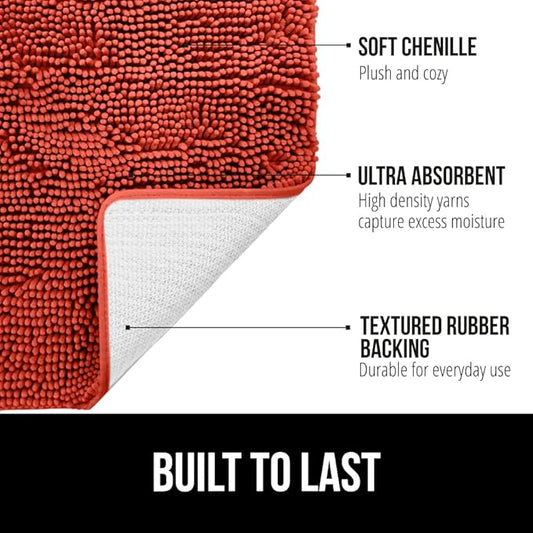 GORILLA GRIP Bath Rug Mat 60x24, Thick Soft Absorbent Chenille, Quick Dry Microfiber Mats, Rubber Backing, Machine Washable Shower Floor Rugs, Bathmat Runner, Bathroom Decor Accessories Sunset Orange