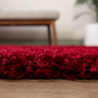 Unique Loom Solid Shag Collection Area Rug (3' 3" Round, Cherry Red)