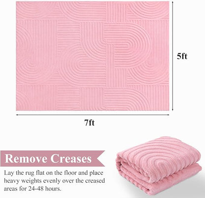 Pauwer 5x7 Washable Area Rugs for Living Room Modern Pink Solid Color Soft Fluffy Rugs for Bedroom Non Slip Boho Accent Indoor Mat Floor Carpet Cover for Kids Room Dining Room Kitchen Office, Pink