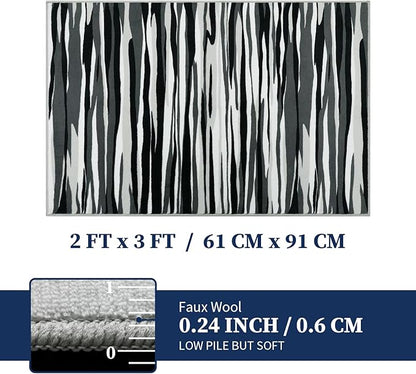 YIHOUSE 2×3 Ft Entryway Rug: Modern Washable Rug - Abstract Small Area Rug for Indoor Entrance Kitchen Floor Home Decor - Nonslip Non-Shedding Striped Rugs, Black Grey & White