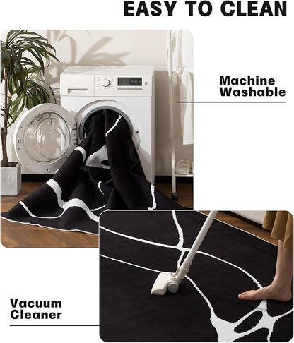 YIHOUSE Modern Washable Area Rug for Living Room Bedroom - Large Abstract Black and White Rug Non-Slip Ultra-Thin Home Decor (Dark Warping, 5'x7'ft)