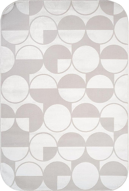 Beverly Rug Modern Geometric Area Rug 4x6 Low-High Pile Durable Soft Abstract Circular Indoor Rugs for Living Dining Room Office Stain Resistant Non Shedding Casual Indoor Carpet Beige White 4 x 6