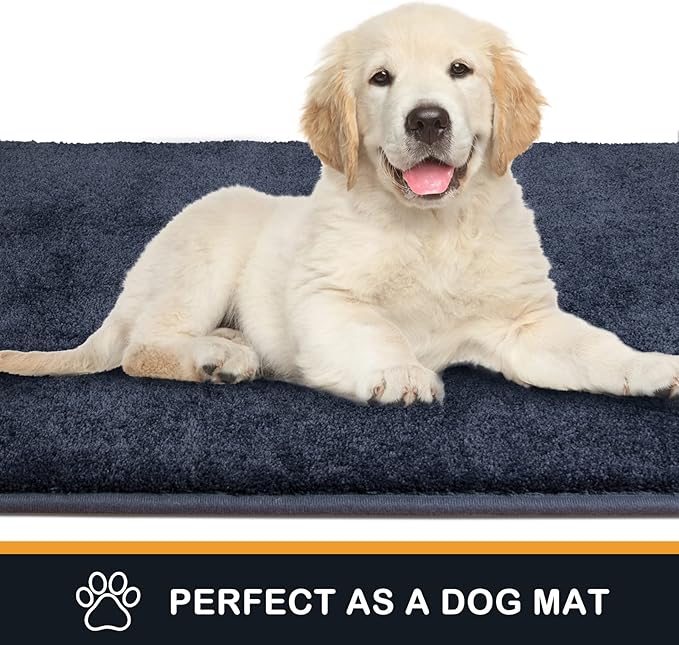 PURRUGS Dirt Trapping Door Mat 34" x 59", Non-Slip Machine Washable Entry Rug, Shoe Scraper, Dog Doormat, Super Absorbent Welcome Mat for Front & Back Door, Muddy Shoes & Paws, Navy Blue