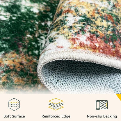 Washable Area Rugs 9'x12' Non-Slip Modern Abstract Soft for Living Room Entryway Bedroom Nursery, Print Pattern, Green Orange Rust Red Cream Colorful