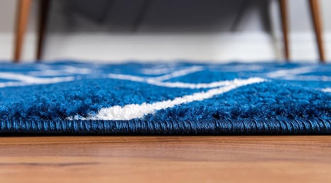 Rugs.com Lattice Frieze Collection Rug – 8' x 10' Oval Navy Blue Medium Rug Perfect for Living Rooms, Large Dining Rooms, Open Floorplans