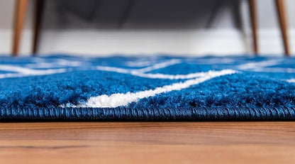 Rugs.com Lattice Frieze Collection Rug – 8' x 10' Oval Navy Blue Medium Rug Perfect for Living Rooms, Large Dining Rooms, Open Floorplans
