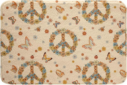 Erosebridal Groovy 70s Theme Bathroom Rugs Retro Peace Sign Mats Boho Butterfly Ultra Soft Bathtub Rugs 20x32 Hippie Honey Bee Room Decor Vintage Flower Floral Bath Mat for Kids