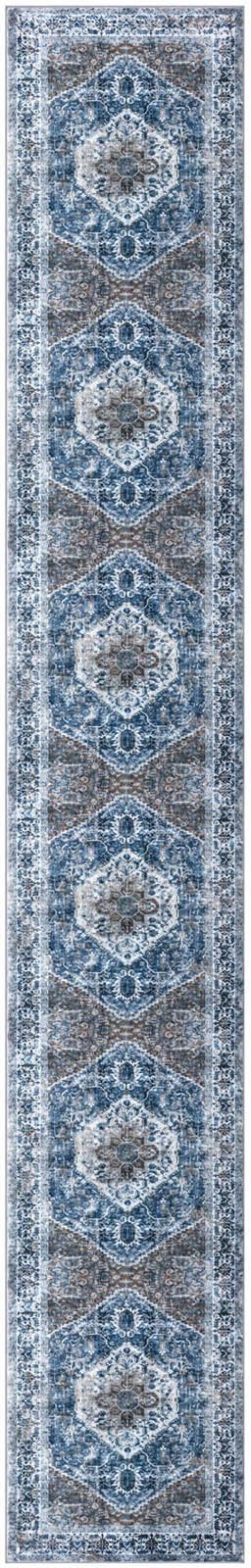 KOZYFLY Runners for Hallways 3x16 Ft Extra Long Washable Kitchen Thin Runner Rug Boho Runner Rug for Entryway Indoor Blue Printed Oriental Faux Wool Stair Floor Carpet Runner for Stair Kitchen Hall