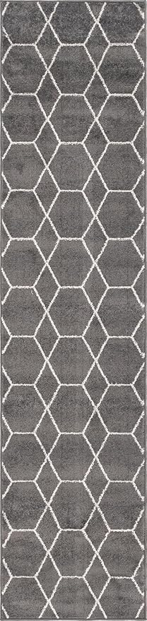 Unique Loom Trellis Frieze Collection Area Rug - Geometric (2' x 8' 8" Runner, Dark Gray/ Ivory)