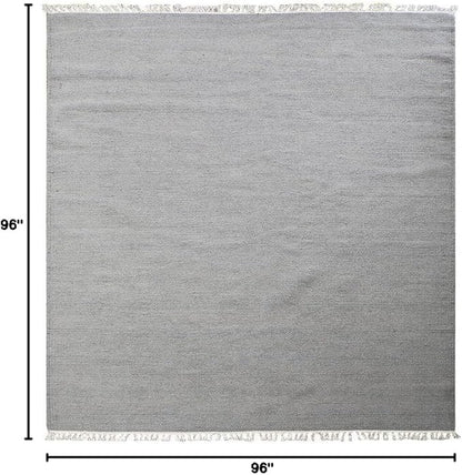 Rugsotic Carpets Hand Woven Flat Weave Kilim Wool ECO-Friendly Area Rugs - 8'x8', Square Shape, Silver Color, Solid Plain Design, Low Pile Handmade Area Rugs for Living Room, Bed Room (D00111)