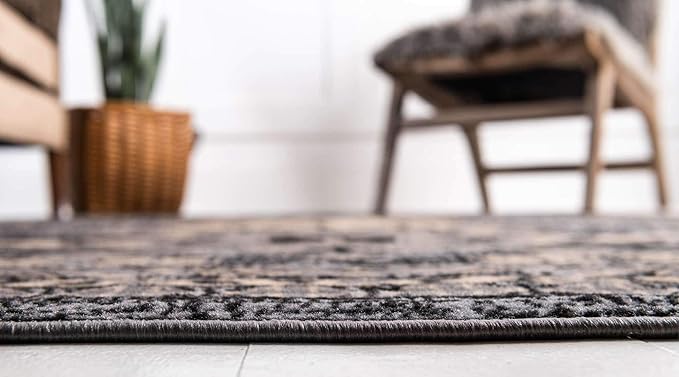 Unique Loom Taftan Collection Border Geometric Tribal Inspired Design Area Rug (9' 0 x 12' 0 Rectangular, Gray/ Black)