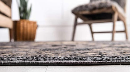 Unique Loom Taftan Collection Border Geometric Tribal Inspired Design Area Rug (4' 0 x 6' 0 Rectangular, Gray/ Black)