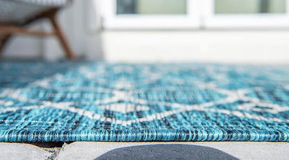 Unique Loom Outdoor Trellis Collection Area Rug - Tribal Trellis (3' 3" x 5' 3" Rectangle, Teal/ Ivory)