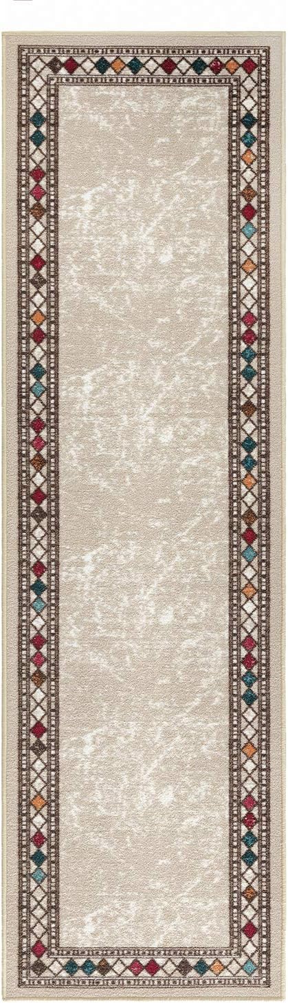 Antep Rugs Alfombras Modern Bordered 2x7 Non-Skid (Non-Slip) Low Profile Pile Rubber Backing Indoor Area Runner Rugs (Beige, 2' x 7')
