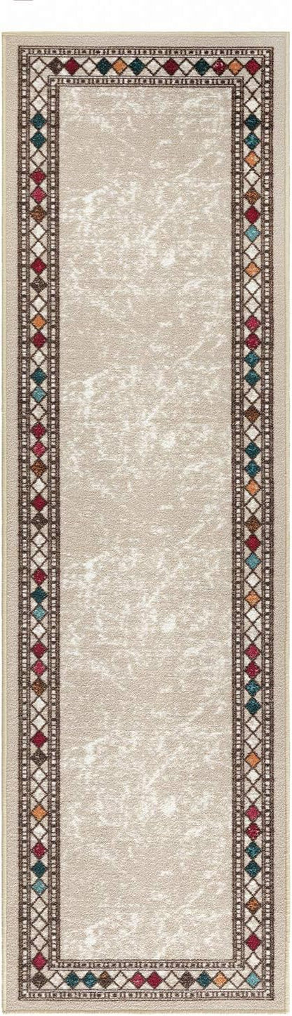 Antep Rugs Alfombras Modern Bordered 2x7 Non-Skid (Non-Slip) Low Profile Pile Rubber Backing Indoor Area Runner Rugs (Beige, 2' x 7')