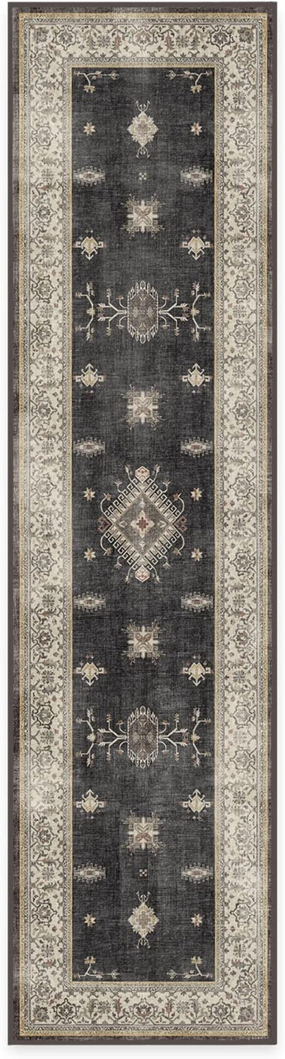 RUGGABLE Washable Vintage Runner Rug – Verena Dark Wood 2.5x10, Stain-Resistant, Non-Slip Hallway Runner – Machine Washable Rug for Hallway, Entryway, Living Room & Kitchen–with Standard Pad
