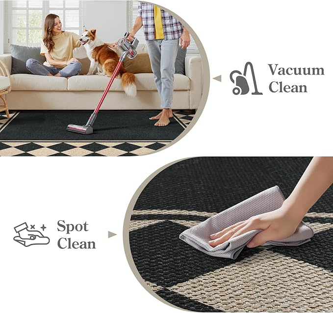 Moynesa Easy Jute Hallways Runner Rugs Washable 2x6 Entryway Rug Runners for Kitchen Black Checkered Indoor Outdoor Carpet for Entryway Patio, Diamond Grid Mat for Bathroom Bedroom Laundry