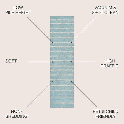 JONATHAN Y Williamsburg Minimalist Stripe Turquoise/Cream Runner Rug, 2x8, Contemporary, Modern, Easy-Cleaning for Living Room, Bedroom, Kitchen, Pet Friendly, Non-Shedding (MOH201B-28)