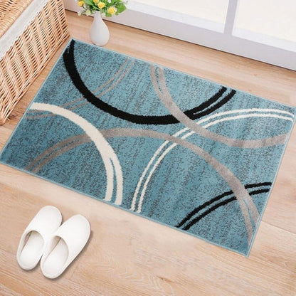 Rugshop Modern Wavy Circles Design Accent Rug, Carpet with Jute Backing for Entryway, Bathroom, or Kitchen, Blue, 2' x 3'